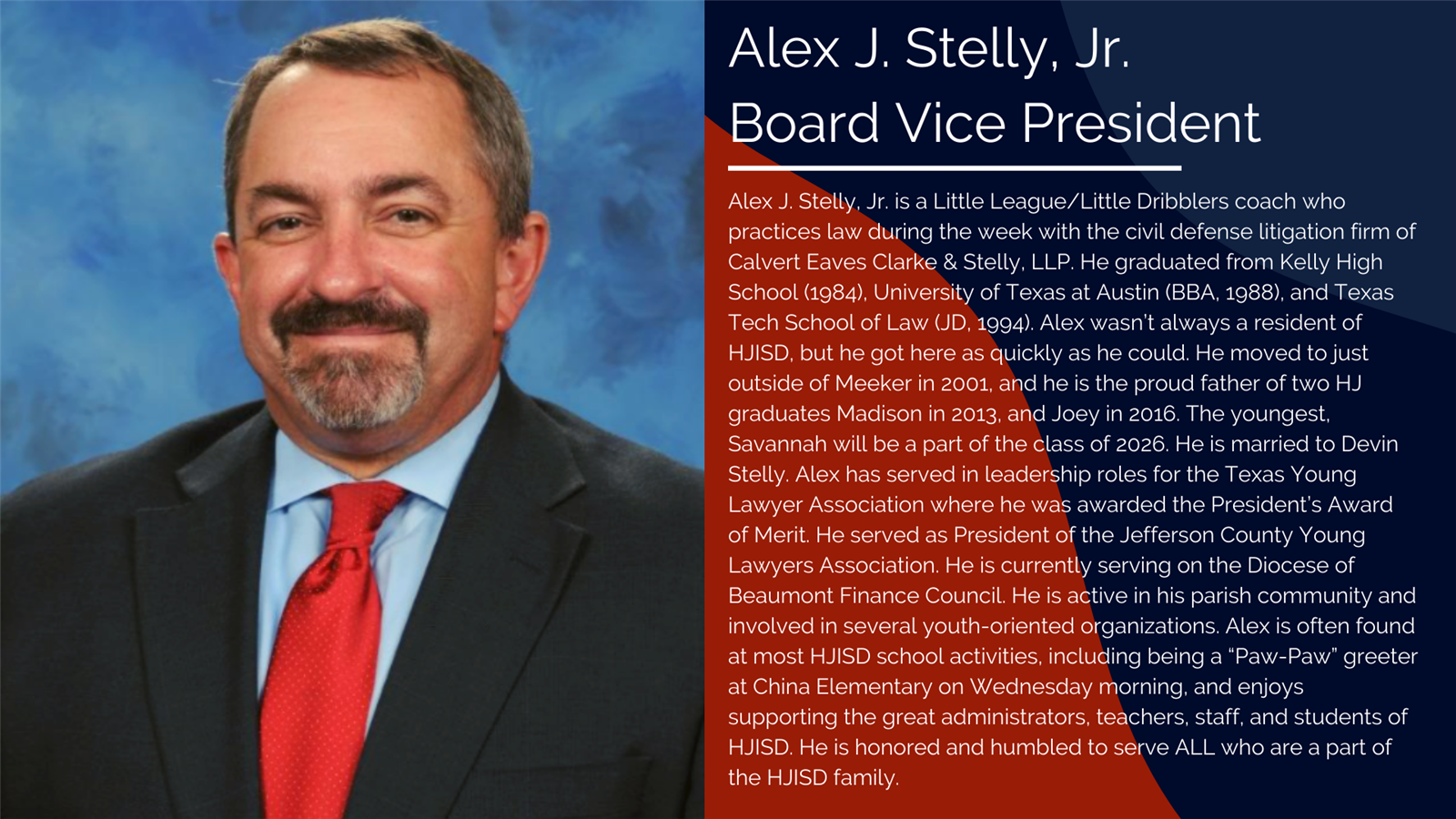Alex J. Stelly, Jr. is a Little League/Little Dribblers coach who practices law during the week with the civil defense litiga